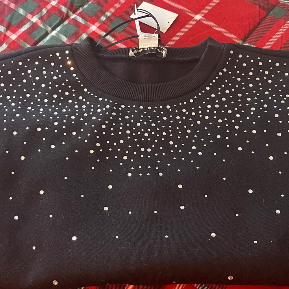Women's Black Sweatshirt with Embellishments